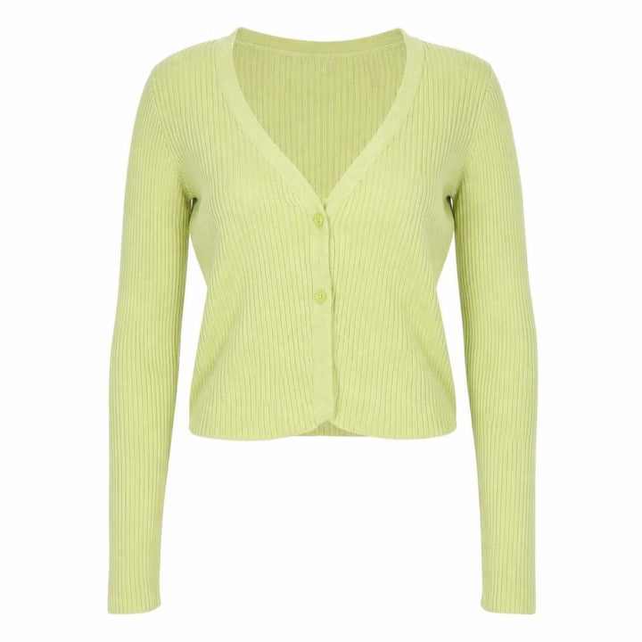 Hollister Women Green XS Rib Knit V-Neck Button Cardigan