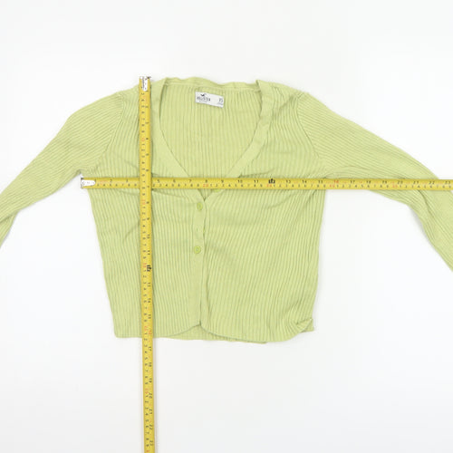 Hollister Women Green XS Rib Knit V-Neck Button Cardigan