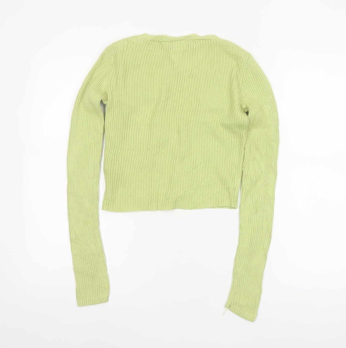Hollister Women Green XS Rib Knit V-Neck Button Cardigan