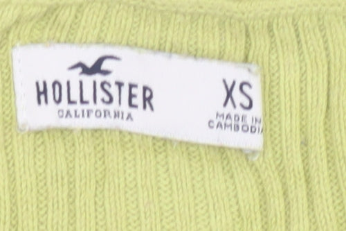 Hollister Women Green XS Rib Knit V-Neck Button Cardigan