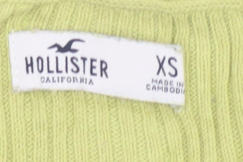 Hollister Women Green XS Rib Knit V-Neck Button Cardigan