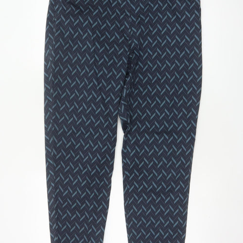 Marks and Spencer Women Blue Geometric Tapered Trousers UK 16