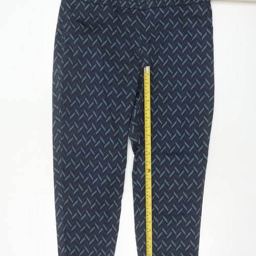 Marks and Spencer Women Blue Geometric Tapered Trousers UK 16