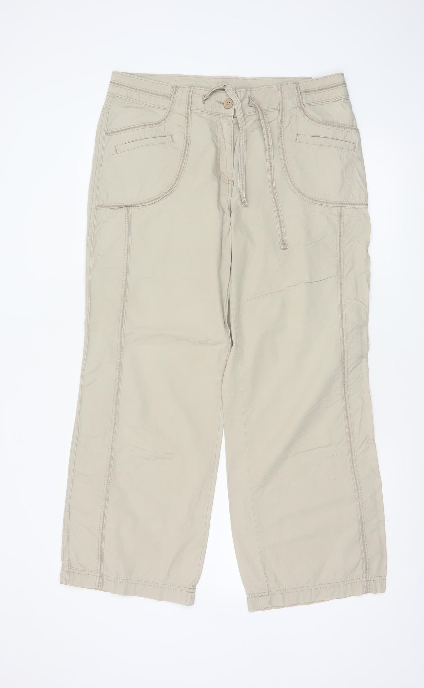 Marks & Spencer Women Beige UK 14 Short Carpenter Wide-Leg Trousers
