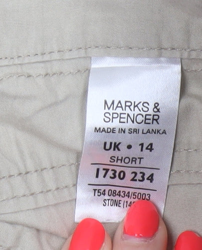 Marks & Spencer Women Beige UK 14 Short Carpenter Wide-Leg Trousers