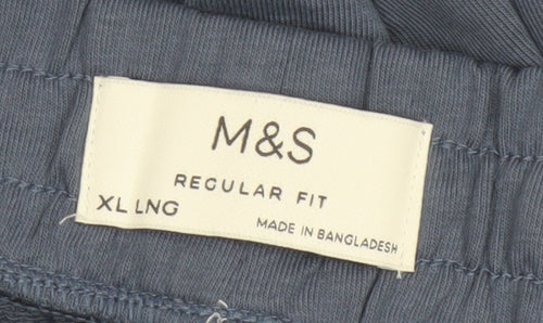 Marks & Spencer Men's Blue XL Regular Fit Cotton Blend Jogger Trousers