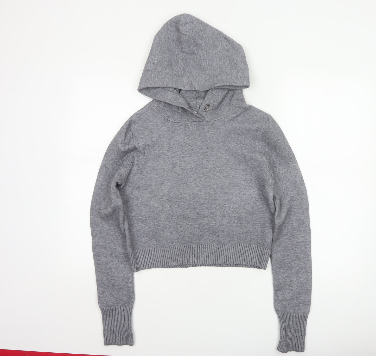Zara Knit Women Grey S Hooded Pullover Jumper High Neck Viscose Blend