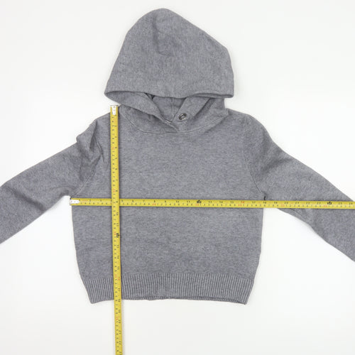 Zara Knit Women Grey S Hooded Pullover Jumper High Neck Viscose Blend