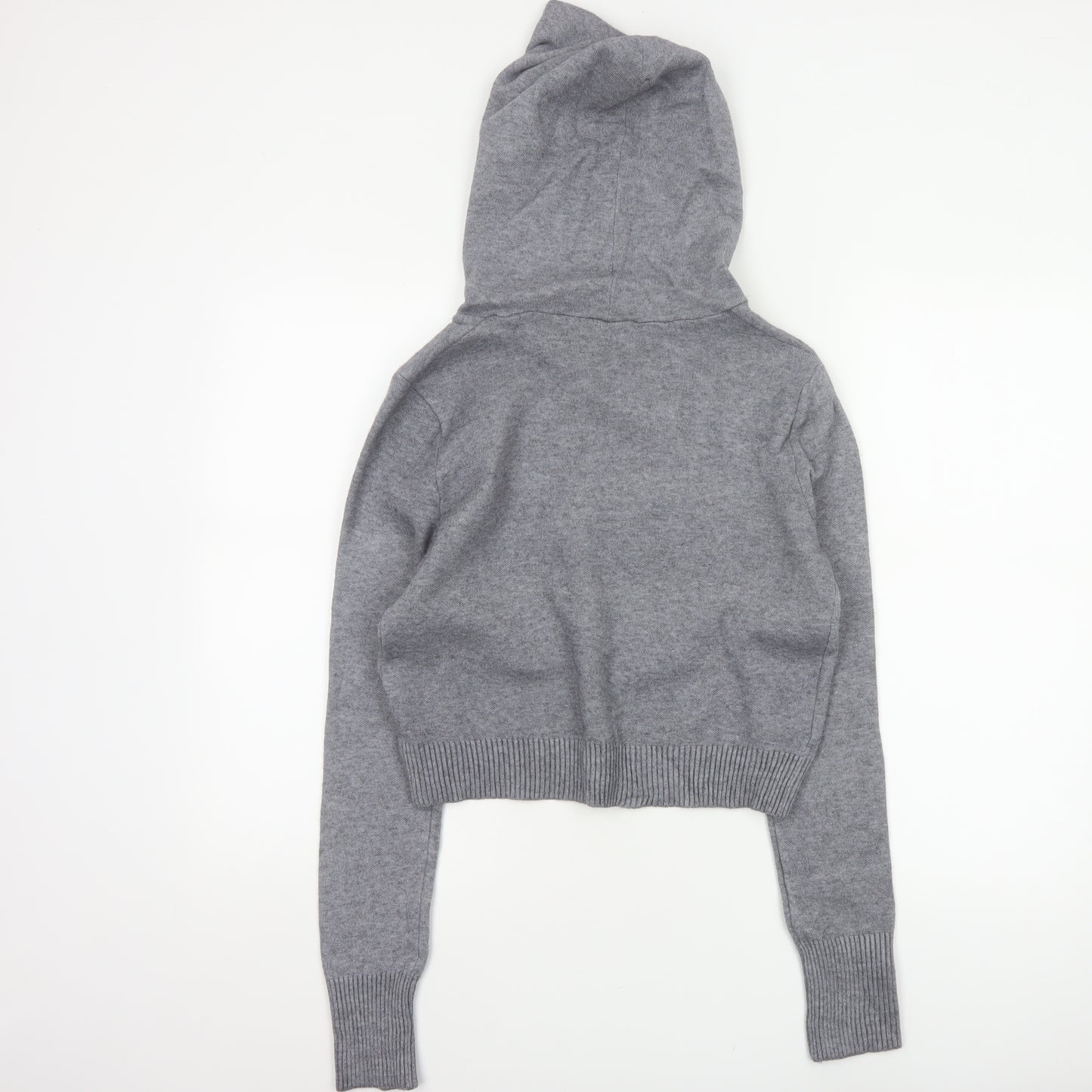 Zara Knit Women Grey S Hooded Pullover Jumper High Neck Viscose Blend