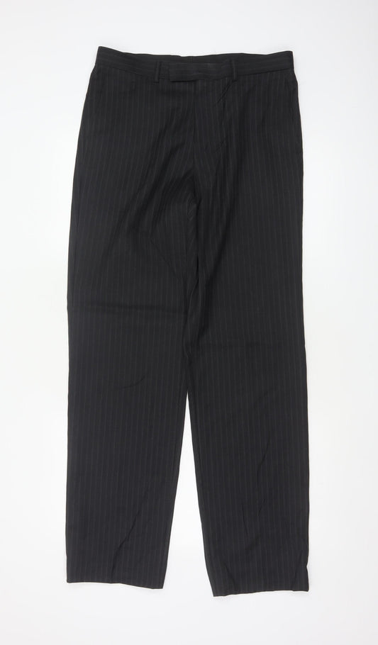 Marks & Spencer Men’s Black Pinstripe Wool Blend 32in 33in Dress Trousers