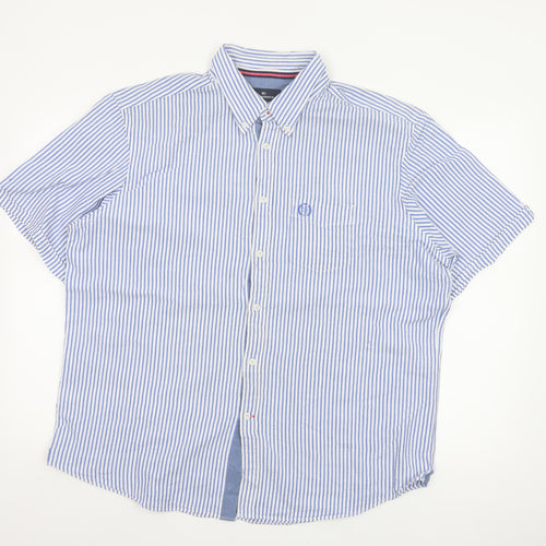 Marks and Spencer Blue Harbour Men's XL Blue Striped Cotton Button-Up Shirt