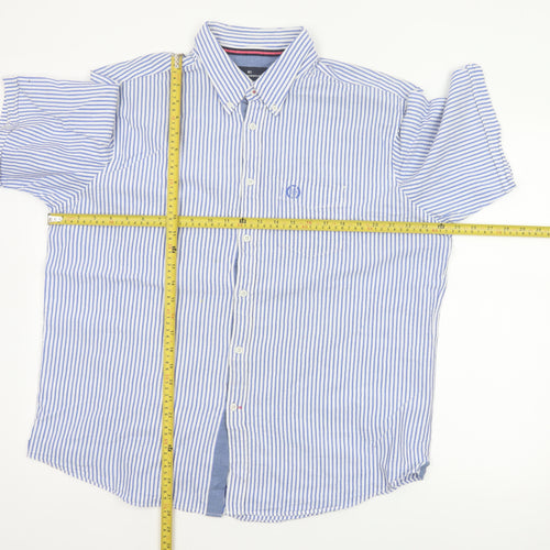 Marks and Spencer Blue Harbour Men's XL Blue Striped Cotton Button-Up Shirt
