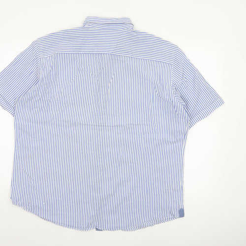 Marks and Spencer Blue Harbour Men's XL Blue Striped Cotton Button-Up Shirt
