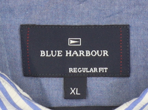 Marks and Spencer Blue Harbour Men's XL Blue Striped Cotton Button-Up Shirt