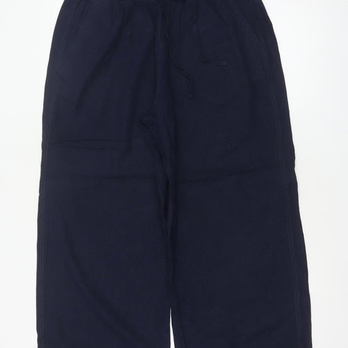 M&S Women Blue Linen Blend Size 12 Short Wide Leg Drawstring Trousers