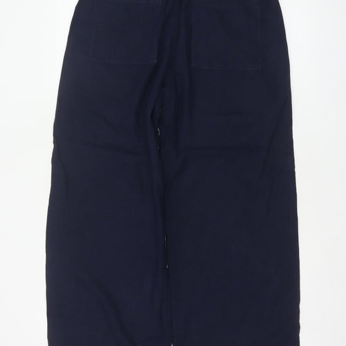 M&S Women Blue Linen Blend Size 12 Short Wide Leg Drawstring Trousers