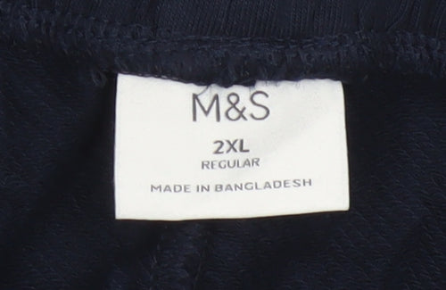 Marks and Spencer Men's Navy 2XL Regular Jogger Trousers Drawstring