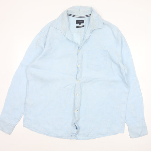 Blue Harbour Men’s Blue XL Regular Fit 100% Linen Button-Up Shirt
