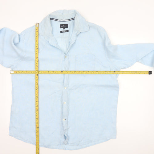 Blue Harbour Men’s Blue XL Regular Fit 100% Linen Button-Up Shirt