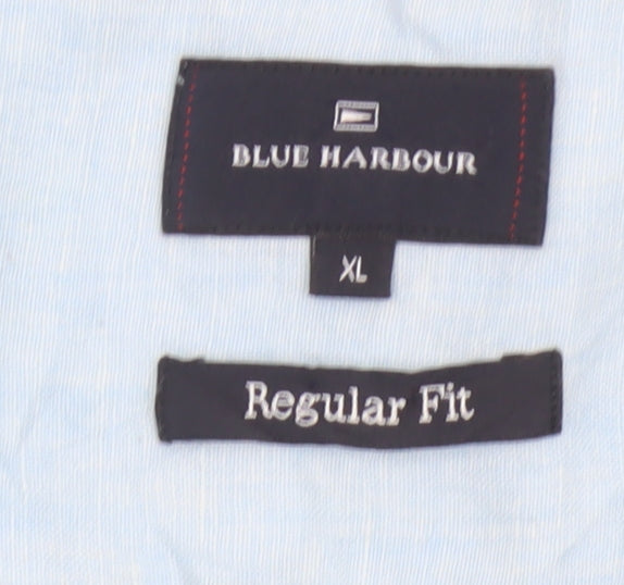 Blue Harbour Men’s Blue XL Regular Fit 100% Linen Button-Up Shirt