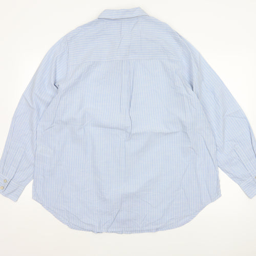 Marks and Spencer Women Blue UK 18 Regular Striped Cotton Button-Up Shirt
