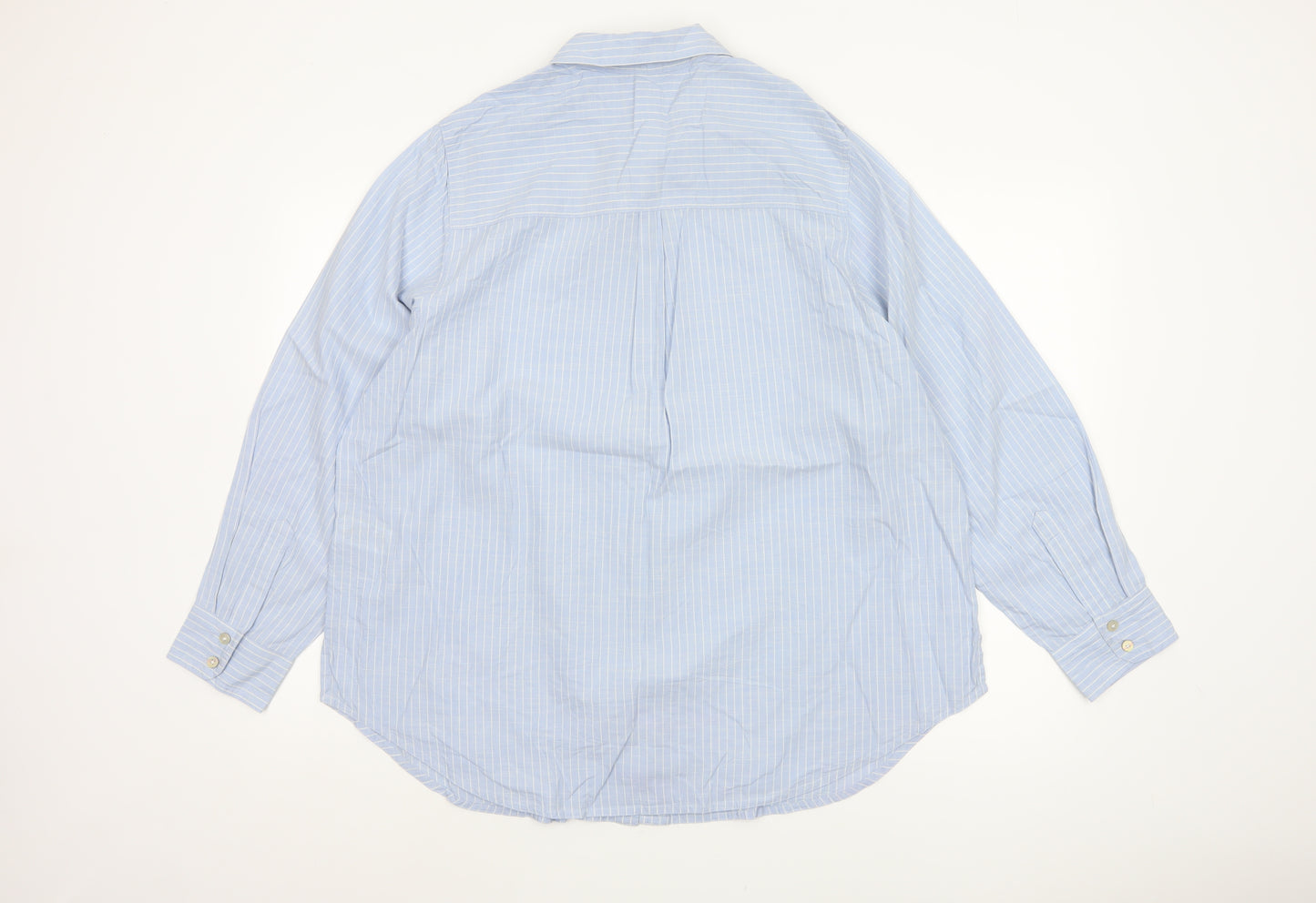 Marks and Spencer Women Blue UK 18 Regular Striped Cotton Button-Up Shirt