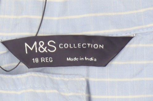 Marks and Spencer Women Blue UK 18 Regular Striped Cotton Button-Up Shirt