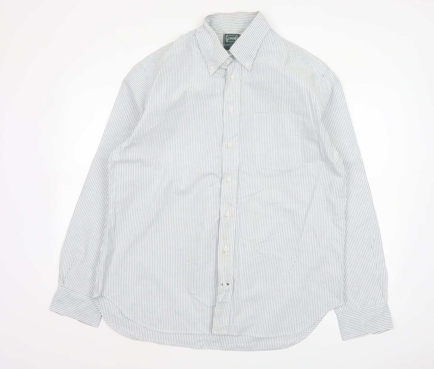 Hitman Bros Men White Striped Button Down Long Sleeve Shirt XL