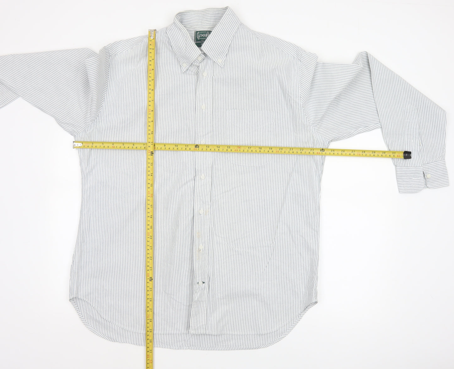 Hitman Bros Men White Striped Button Down Long Sleeve Shirt XL