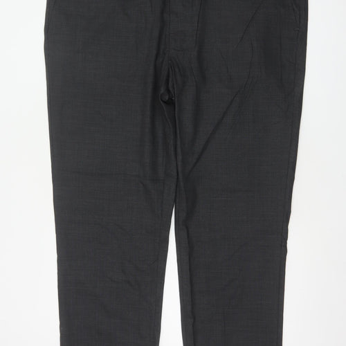 Marks & Spencer Men Black 44 Regular Fit Wool Blend Dress Trousers