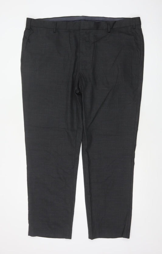 Marks & Spencer Men Black 44 Regular Fit Wool Blend Dress Trousers