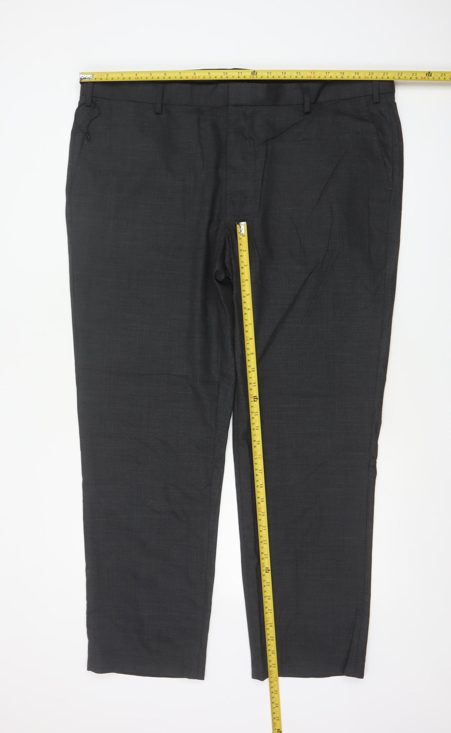 Marks & Spencer Men Black 44 Regular Fit Wool Blend Dress Trousers