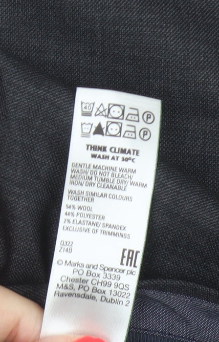 Marks & Spencer Men Black 44 Regular Fit Wool Blend Dress Trousers