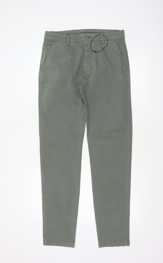 Marks and Spencer Men Green 30/33 Regular Tapered Chino Trousers