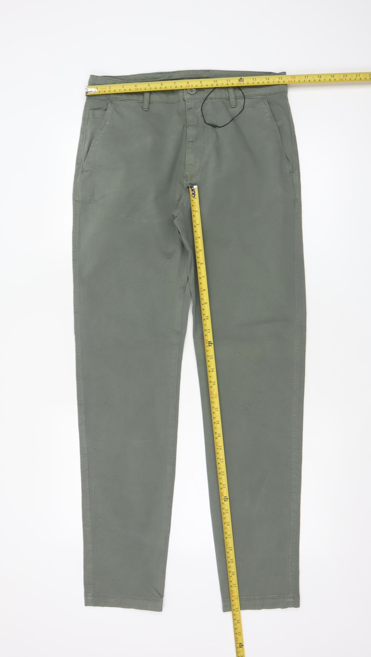 Marks and Spencer Men Green 30/33 Regular Tapered Chino Trousers