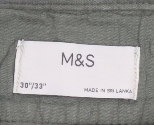 Marks and Spencer Men Green 30/33 Regular Tapered Chino Trousers