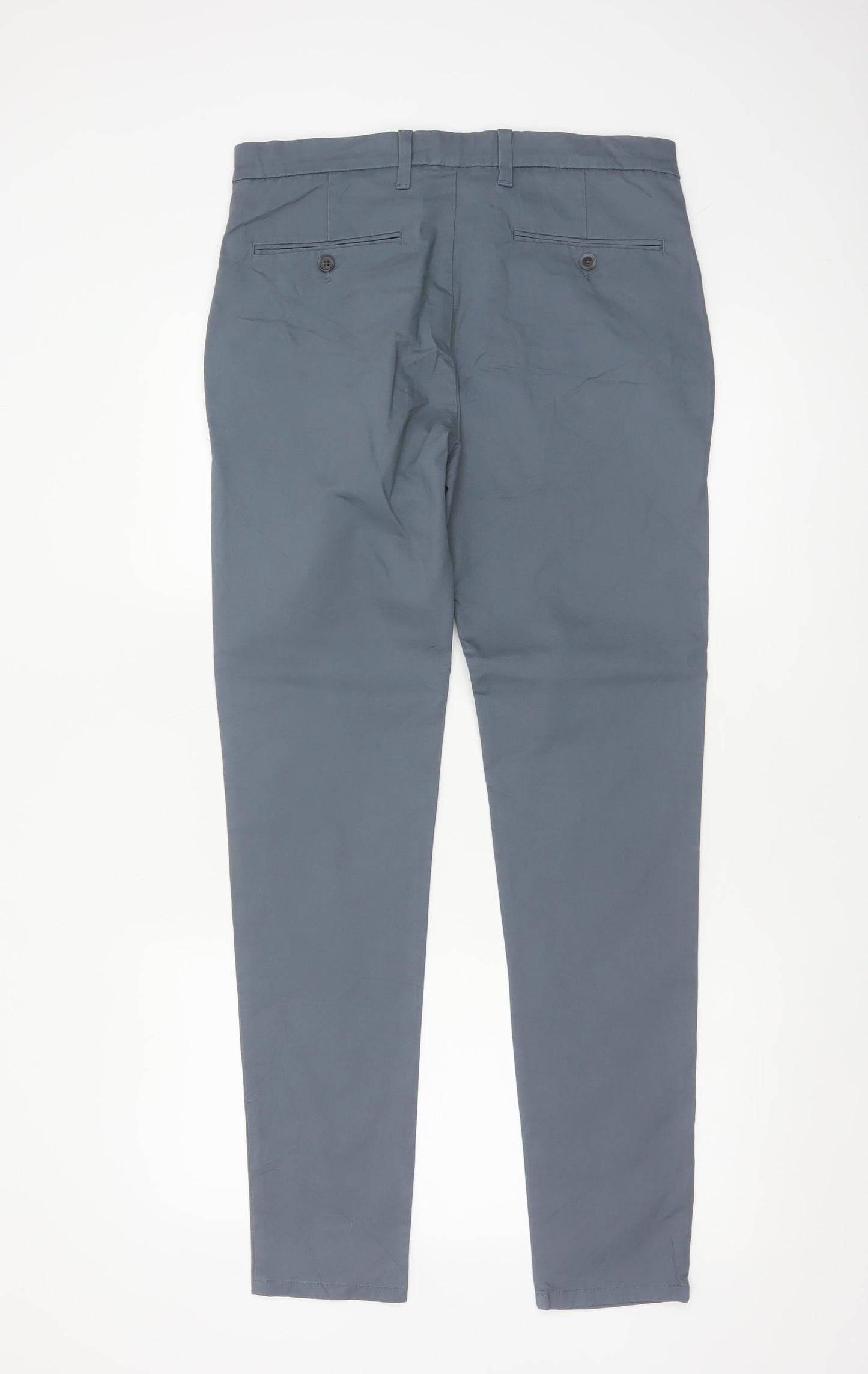 M&S Mens Grey 32in Skinny Fit Stretch Cotton Chino Trousers 33in Leg