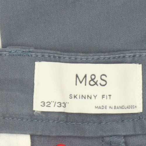 M&S Mens Grey 32in Skinny Fit Stretch Cotton Chino Trousers 33in Leg