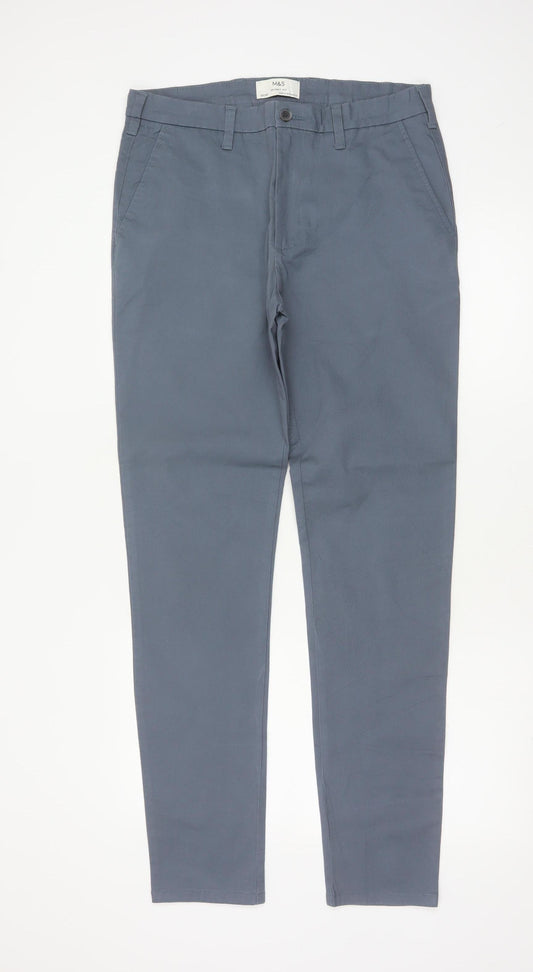 Marks and Spencer Men Blue 32/33 Skinny Fit Stretch Chino Trousers