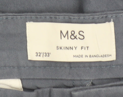 Marks and Spencer Men Blue 32/33 Skinny Fit Stretch Chino Trousers