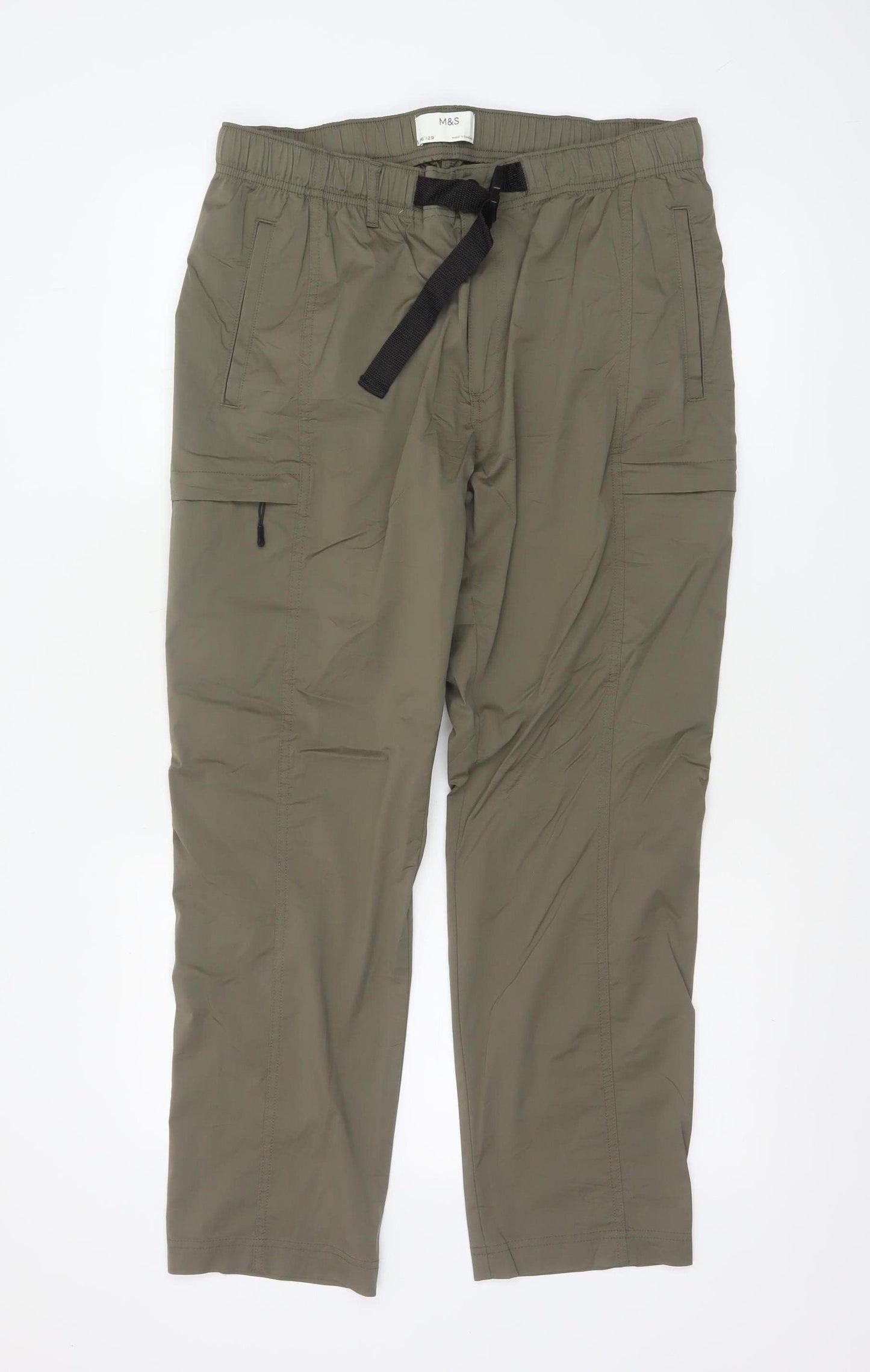 Marks & Spencer Men Green 36/29 Cargo Trousers Elastic Waist