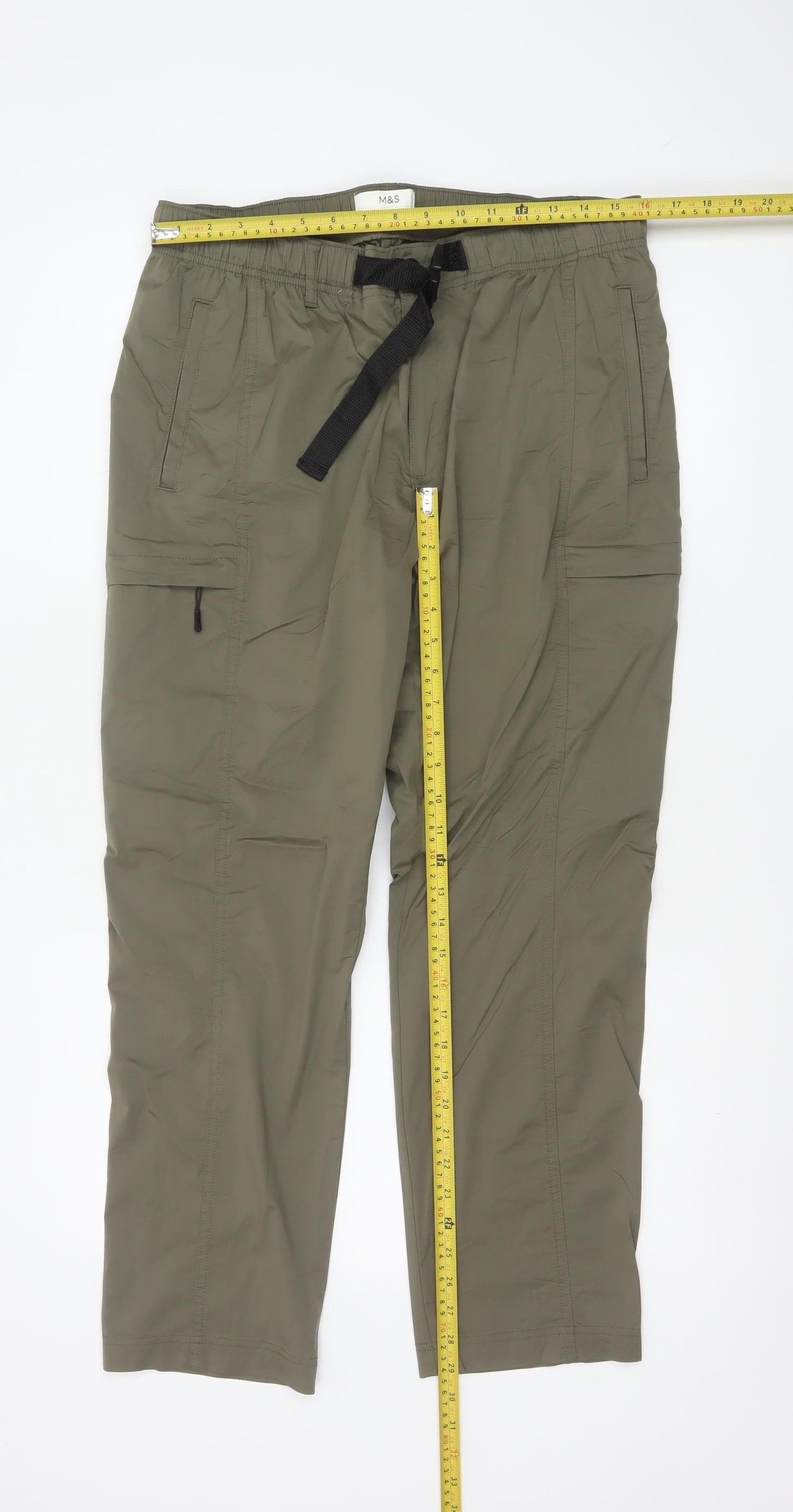 Marks & Spencer Men Green 36/29 Cargo Trousers Elastic Waist