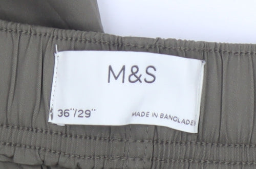 Marks & Spencer Men Green 36/29 Cargo Trousers Elastic Waist