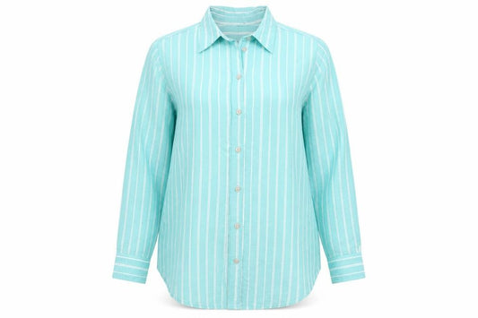 Marks and Spencer Women Blue Stripe Cotton Button-Up Shirt UK 18