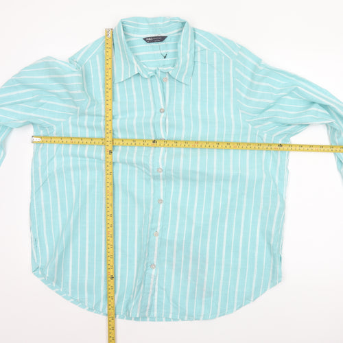 Marks and Spencer Women Blue Stripe Cotton Button-Up Shirt UK 18