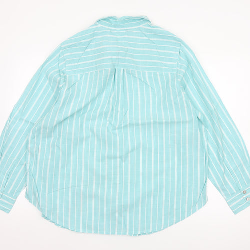 Marks and Spencer Women Blue Stripe Cotton Button-Up Shirt UK 18