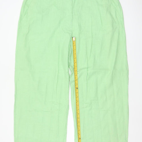 Marks & Spencer Women’s Green Linen Blend Straight Trousers UK 22 Short