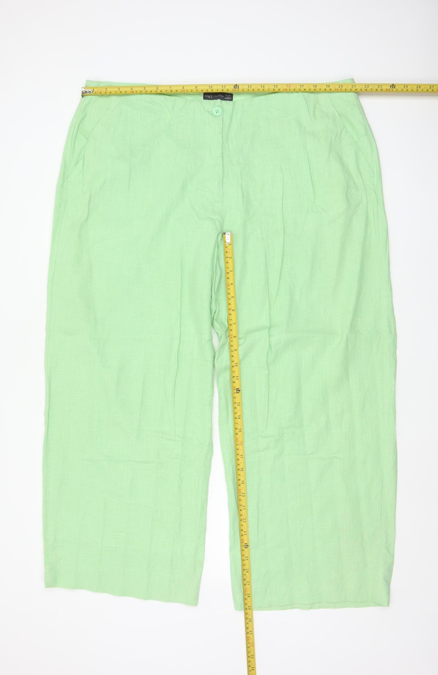 Marks & Spencer Women’s Green Linen Blend Straight Trousers UK 22 Short