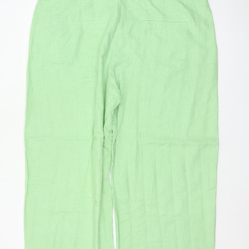 Marks & Spencer Women’s Green Linen Blend Straight Trousers UK 22 Short
