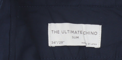 Marks and Spencer Men Blue 34 Slim Ultimate Chino Trousers 34/29